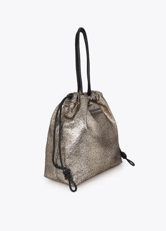 Shopper Tejido Fantasía Combinado con Efecto Piel Dorado Lola Casademunt
