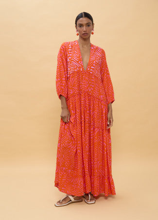 Vestido Largo Manga Larga Estampado Manchas Rosa-Naranja Lola Casademunt LS2616079