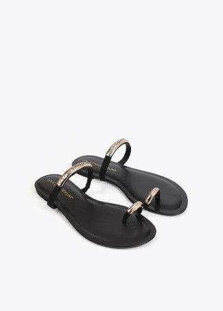 Zapato Plano en Tejido Tipo Grosgrain con Pieza Logotipada Negro Lola Casademunt LS2605056