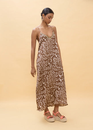 Vestido Largo Tirantes Estampado Manchas Marron-Crudo Lola Casademunt LS2616019