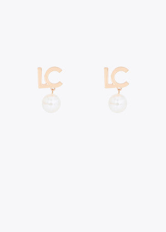 Pendiente Combinado con Logotipo y Perla Metal-Blanco Lola Casademunt