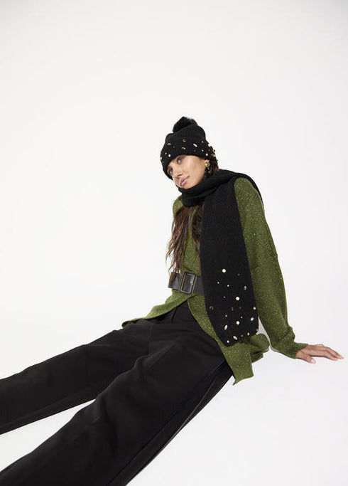 Gorro Tipo Punto con Perlas y Cristales Negro LF2607026