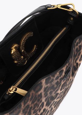 Shopper con Detalle de Cadena y Logo Leopardo Efecto Piel Marron-Negro LF2604085