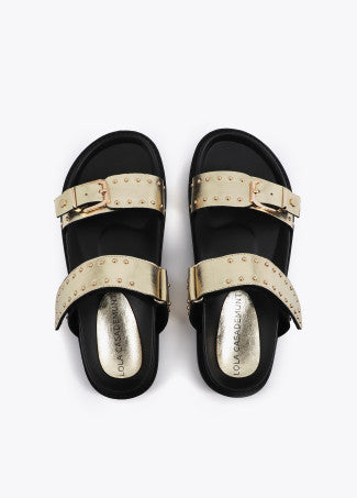 Sandalia Plana con Tiras y Detalles Metálicos Dorado Lola Casademunt LS2605028