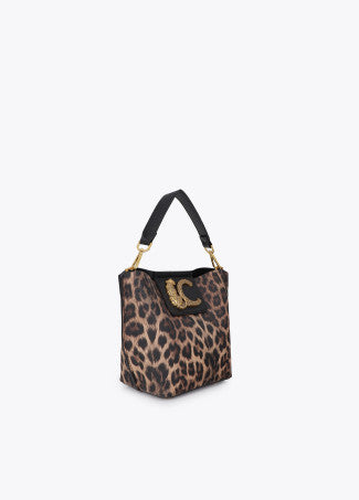 Bandolera con Cierre Solapa y Logo Leopardo Marron-Negro LF2604083