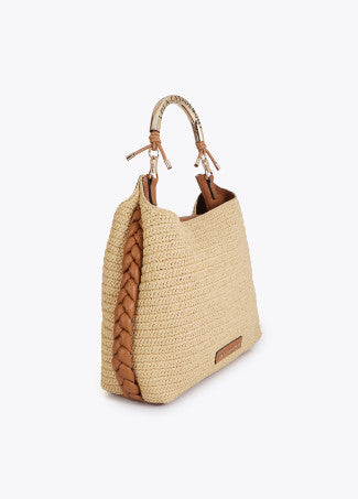 Shopper Combinado Efecto Rafia Asa Troquelada Logo Crudo Lola Casademunt LS2604056