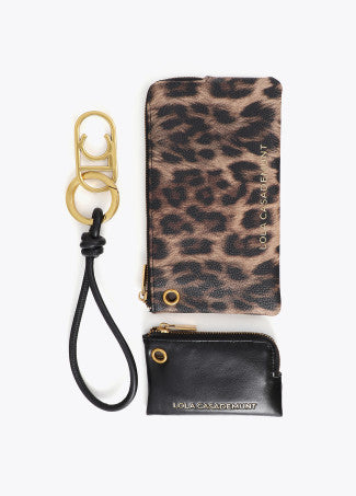 Monedero Doble Efecto Piel Animal Print y Piel Negro-Marron LF2612014