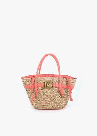 Mini Capazo con Asas y Detalles de Efecto Piel Crudo-Rojo Lola Casademunt LS2604058
