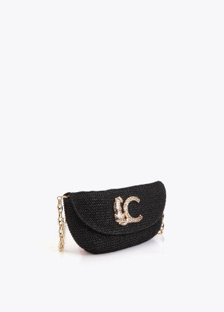 Bolso Evento Efecto Rafia Logo Leopardo Negro Lola Casademunt LS2604087