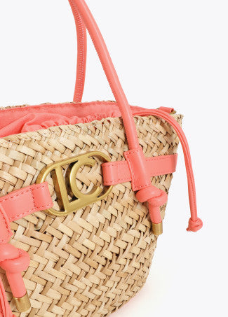 Mini Capazo con Asas y Detalles de Efecto Piel Crudo-Rojo Lola Casademunt LS2604058