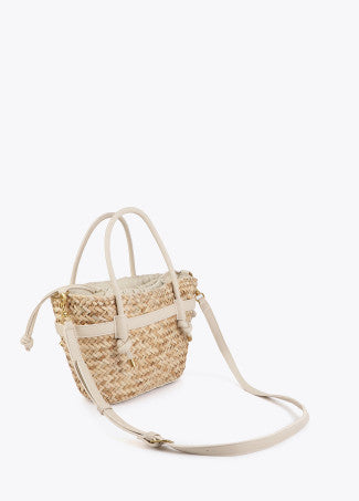 Mini Capazo con Asas y Detalles de Efecto Piel Crudo-Blanco Lola Casademunt LS2604058
