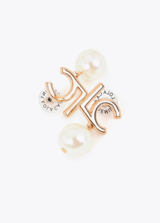 Pendiente Combinado con Logotipo y Perla Metal-Blanco Lola Casademunt
