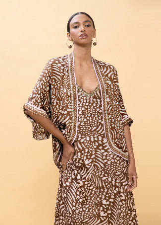 Kimono Estampado Manchas Marron-Crudo Lola Casademunt LS2602002