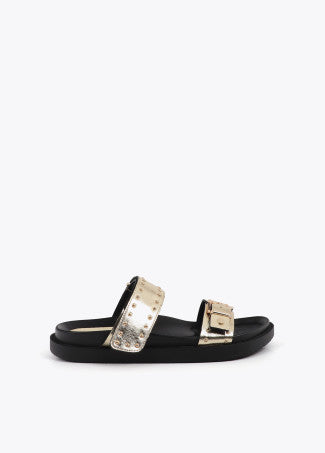 Sandalia Plana con Tiras y Detalles Metálicos Dorado Lola Casademunt LS2605028