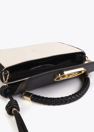 Bandolera con Solapa Efecto Piel Bicolor Crudo-Negro Lola Casademunt LS2604037