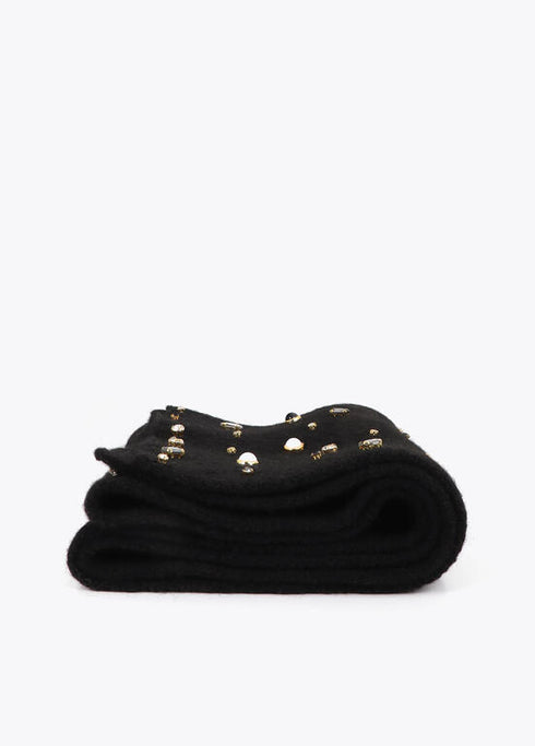 Bufanda LC Tipo Punto con Perlas y Cristales Negro LF2607027