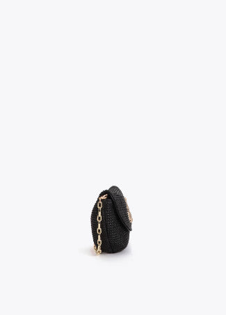 Bolso Evento Efecto Rafia Logo Leopardo Negro Lola Casademunt LS2604087