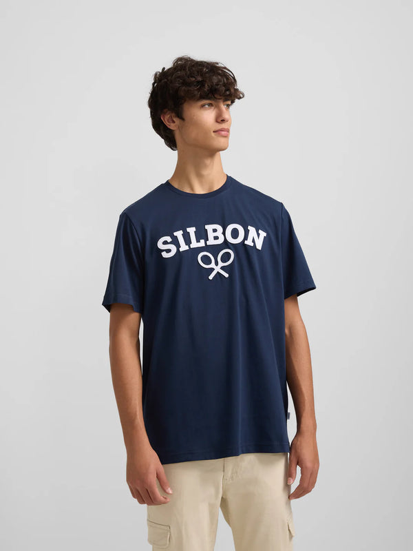 Silbon Camiseta Raquetas Lettering Azul Marino