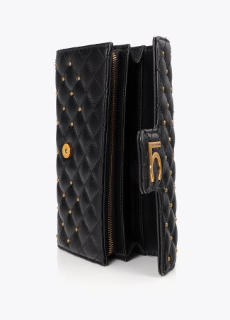 Billetero Efecto Piel Acolchada con Mini Tachas Negro LF2612004