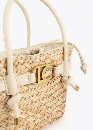 Mini Capazo con Asas y Detalles de Efecto Piel Crudo-Blanco Lola Casademunt LS2604058