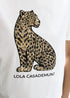 Camiseta Cuello Caja Aberturas Laterales y Posicionado Leopardo Lentejuelas Blanco Lola Casademunt