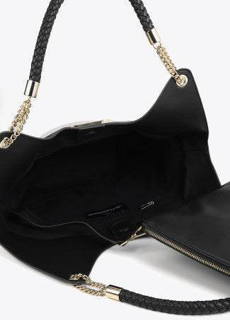 Shopper Desestructurado Efecto Piel y Canvas Bicolor Crudo-Negro Lola Casademunt LS2604035