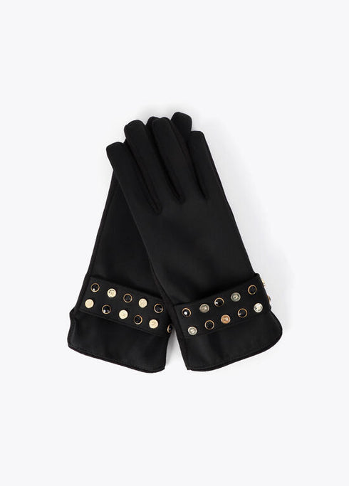 Guantes LC Efecto Piel con Pulsera de Tachas Personalizadas Negro LF2607029
