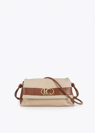 Bandolera con Solapa Canvas y Efecto Piel Crudo-Marron Lola Casademunt LS2604077