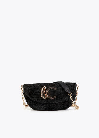 Bolso Evento Efecto Rafia Logo Leopardo Negro Lola Casademunt LS2604087