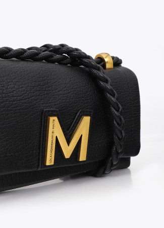 Bandolera con Solapa Asa Trenzada Negro Lola Casademunt