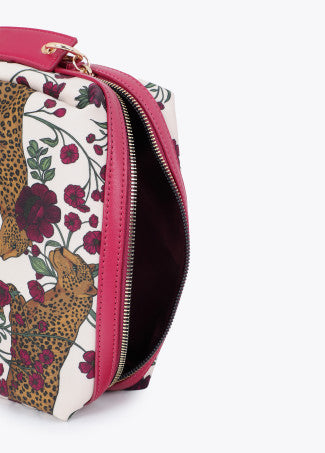 Neceser Nylon Estampado Tigres y Flores Crudo-Rosa LF2612010