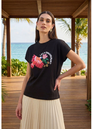 Camiseta Loro con Plumas Negro Lola Casademunt LS2615030