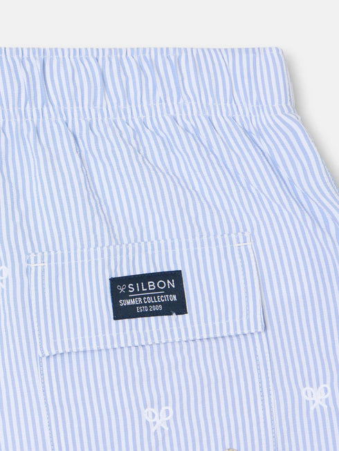 Silbon Bañador Rayas Finas Logo Azul Claro