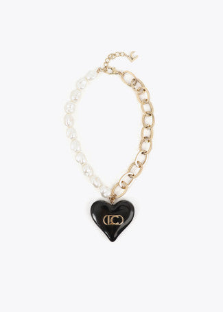Collar Combinado Perlas y Cadena con Corazón Personalizado Metal-Negro Lola Casademunt