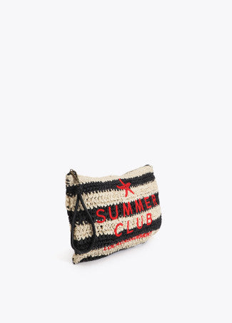 Cartera Efecto Rafia a Rayas con Bordado en 3d Negro-Crudo Lola Casademunt LS2604095