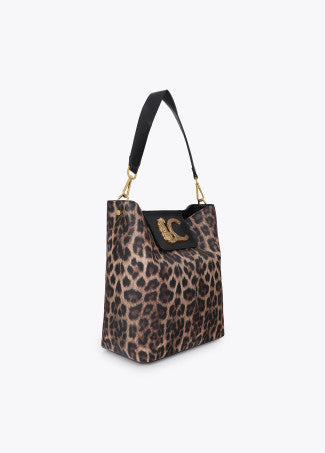 Shopper con Detalle de Cadena y Logo Leopardo Efecto Piel Marron-Negro LF2604085