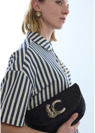 Bolso Evento Efecto Rafia Logo Leopardo Negro Lola Casademunt LS2604087