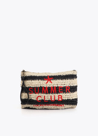 Cartera Efecto Rafia a Rayas con Bordado en 3d Negro-Crudo Lola Casademunt LS2604095