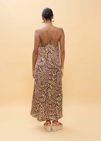 Vestido Largo Tirantes Estampado Manchas Marron-Crudo Lola Casademunt LS2616019