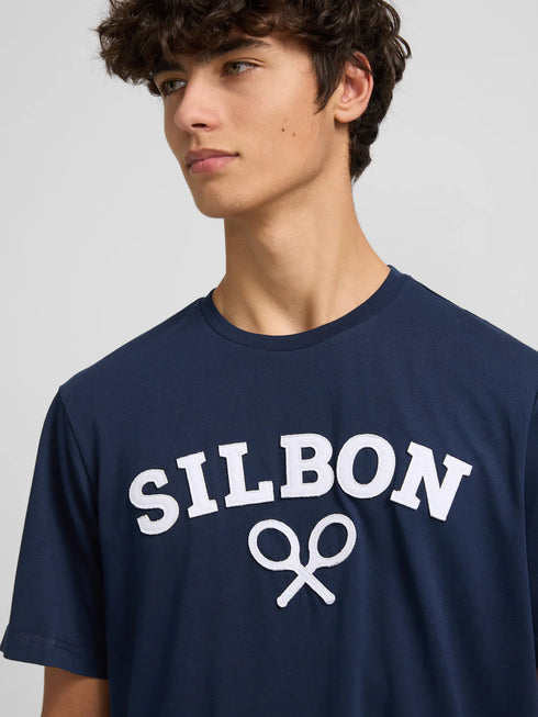Silbon Camiseta Raquetas Lettering Azul Marino