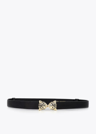 Cinturón Ajustable Doble Hebilla Leopardo Negro-Metal Lola Casademunt