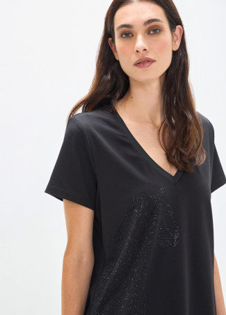 Camiseta Cuello Pico Animal Posicionado con Strass Negro Lola Casademunt LS2615109