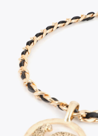 Collar Corto Cadena Pasada con Logo Lc Animal Metal-Negro Lola Casademunt