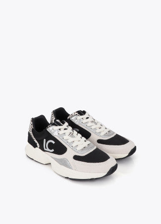 Deportiva con Suela Tipo Running Combinada en Diferentes Materiales y Piel Negro-Crudo Lola Casademunt