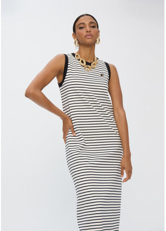 Vestido Rallas con Rib a Contraste Crudo-Negro Lola Casademunt LS2616149