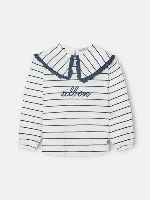 Silbon Camiseta Girl Cuello Bobo Rayas Azul y Blanco