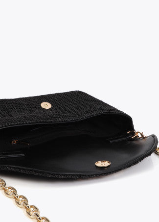 Bolso Evento Efecto Rafia Logo Leopardo Negro Lola Casademunt LS2604087