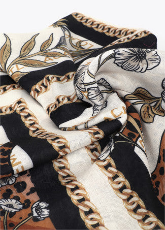 Fular Cuadricula de Tigres 100x200cm Crudo-Negro LF2607039