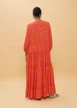 Vestido Largo Manga Larga Estampado Manchas Rosa-Naranja Lola Casademunt LS2616079