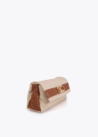 Bandolera con Solapa Canvas y Efecto Piel Crudo-Marron Lola Casademunt LS2604077